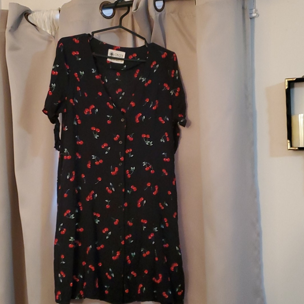 Black dress with red cherries